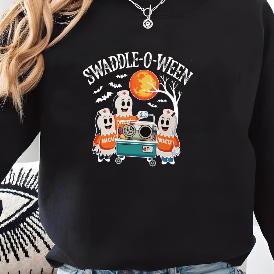 ® Swaddle-o-ween Nicu Nurse Halloween Shirt, Cute Ghost Nicu Nurse Tee, Neonatal Fall Nurse Gift Sweatshirt