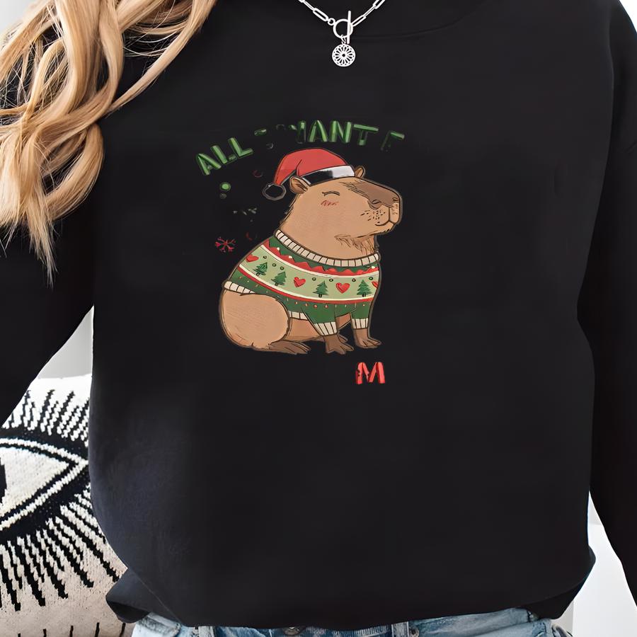 All I Want For Christmas Capybara Sweatshirt: Funny Holiday Capybara Sweatshirt, Cute Capybara Christmas Sweatshirt Sweatshirt