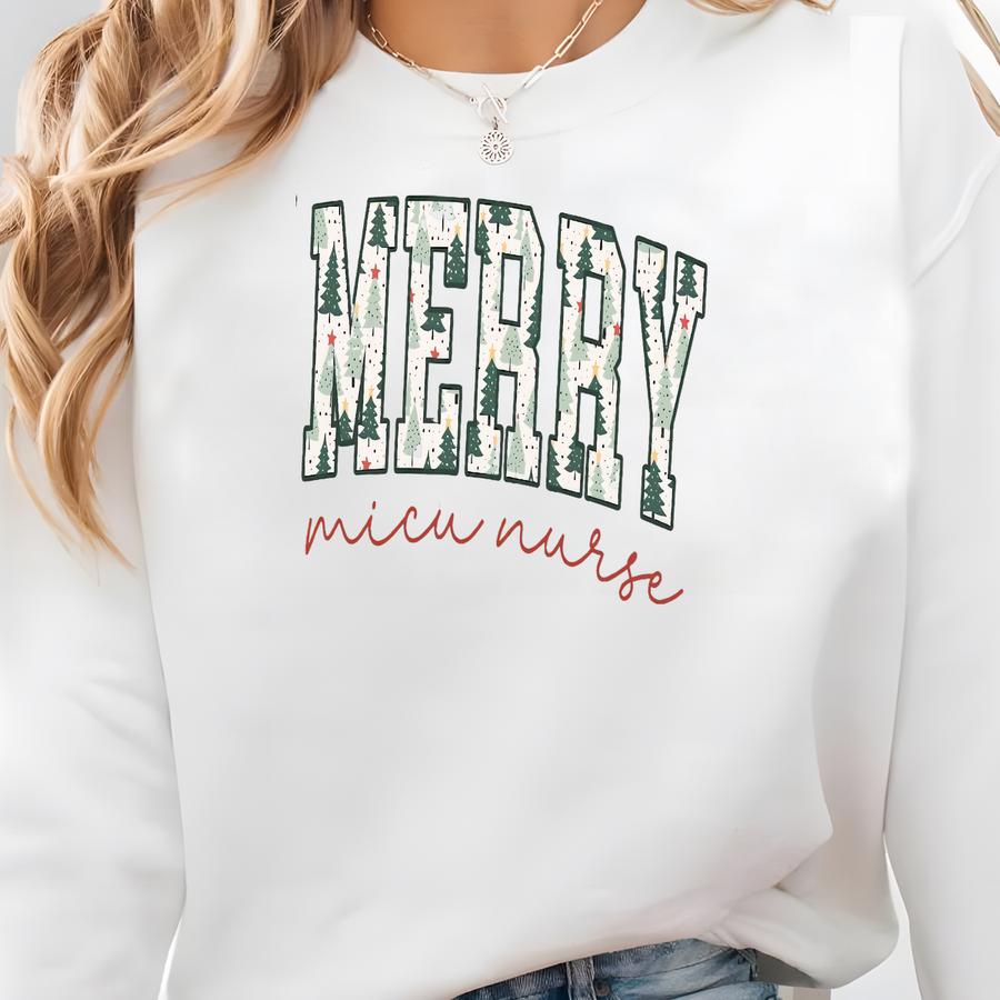 ® Merry Micu Nurse Shirt, Medical Icu Nurse Christmas T-shirt, Intensive Care Nurse Holiday Tee, Registered Nurse Xmas Gift Sweatshirt