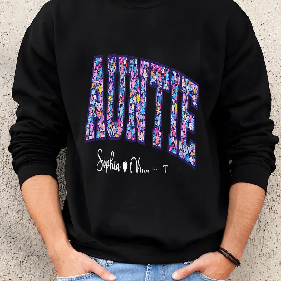Personalized Auntie Shirt, Flora Auntie, New Aunt Outfit, Pregnancy Announcement For Aunt, Gift For Aunt, Aunt Birthday Gifts Sweatshirt