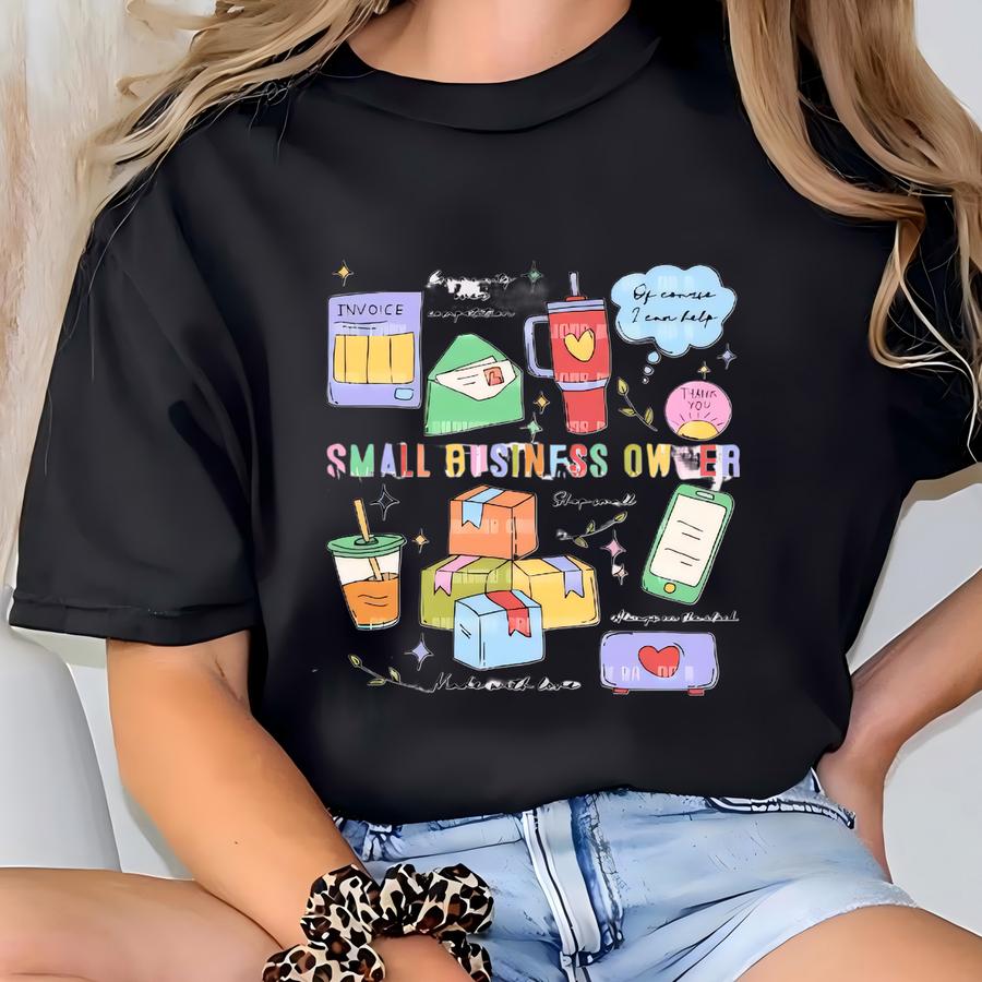 Small Business Owner Doodle Sweatshirt, Entrepreneur Sweater, Small Biz Crewneck, Support Local Boss Babe Sweatshirt, Work From Home T-shirt