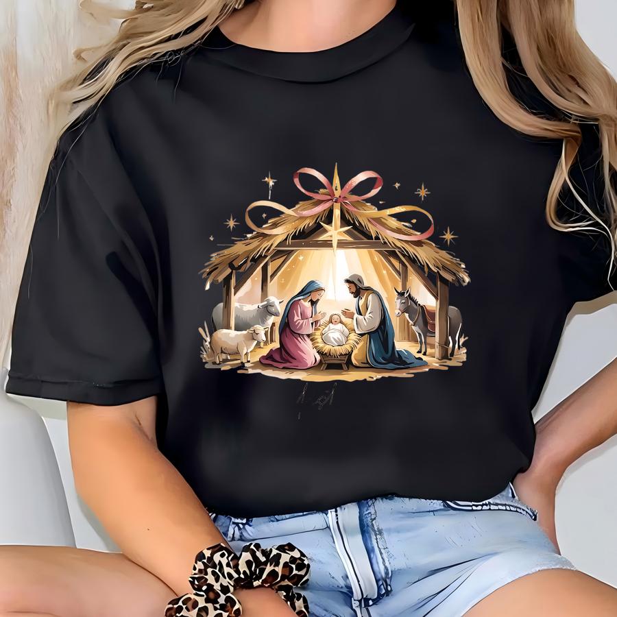 Nativity Scene Christmas Sweatshirt · Christian The Greatest Gift Of All Tee · Jesus Birth Matthew 1:21 Sweatshirt T-shirt