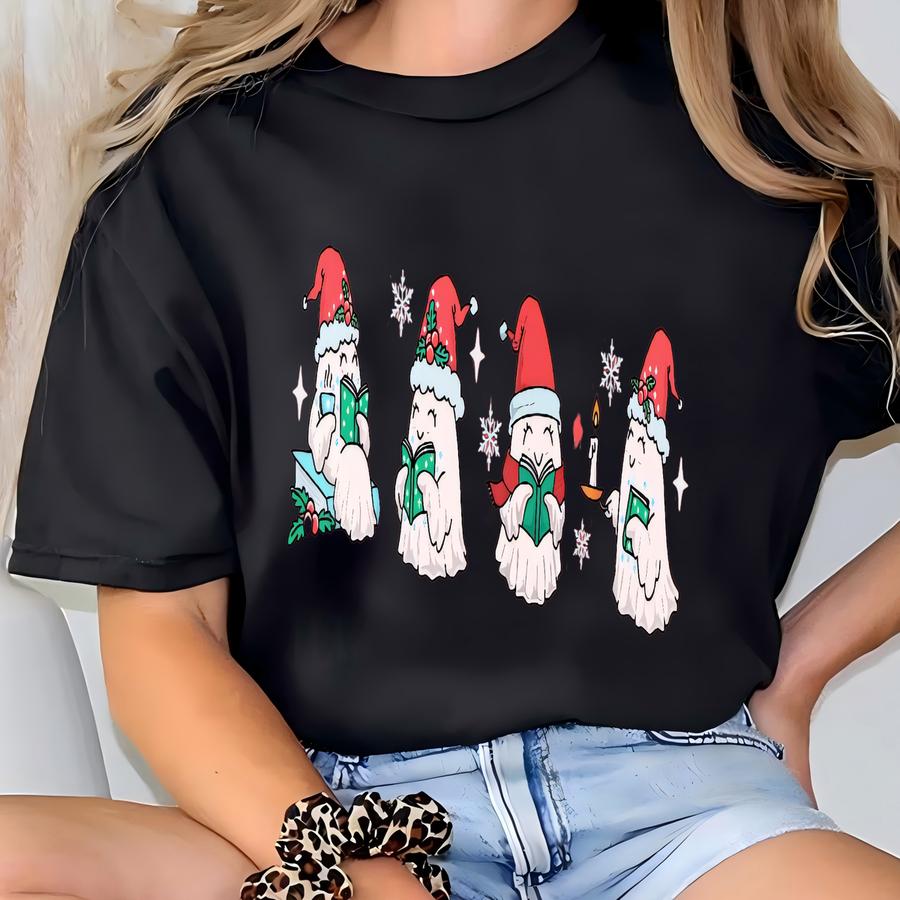 Ghost Reading Book Shirt Christmas Ghost Shirt Book Lover Gift Teacher Christmas Shirt Cute Ghost And Book Shirt Christmas T-shirt