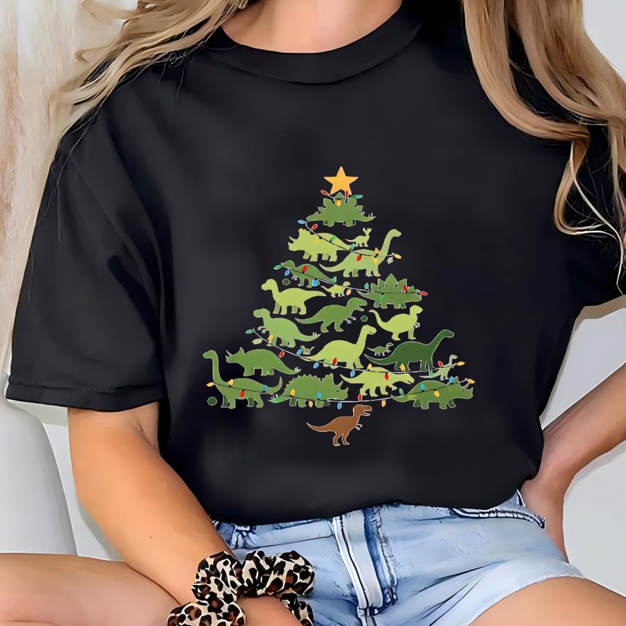 Dinosaur Christmas Tree Sweatshirt, Kids Lover Xmas T Shirt, Dino Matching Hoodie T-shirt