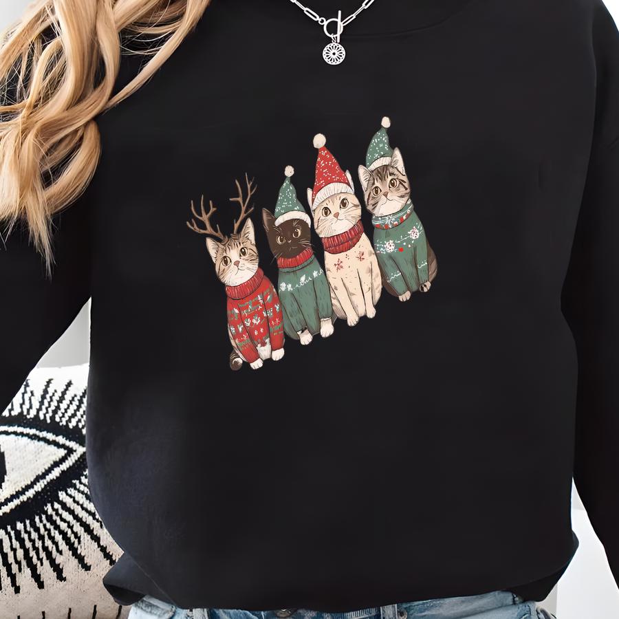 Christmas Cats Sweatshirt Cat Crewneck Meowy Christmas Funny Christmas Crewneck Ugly Christmas Sweater Funny Cat Sweatshirt Sweatshirt