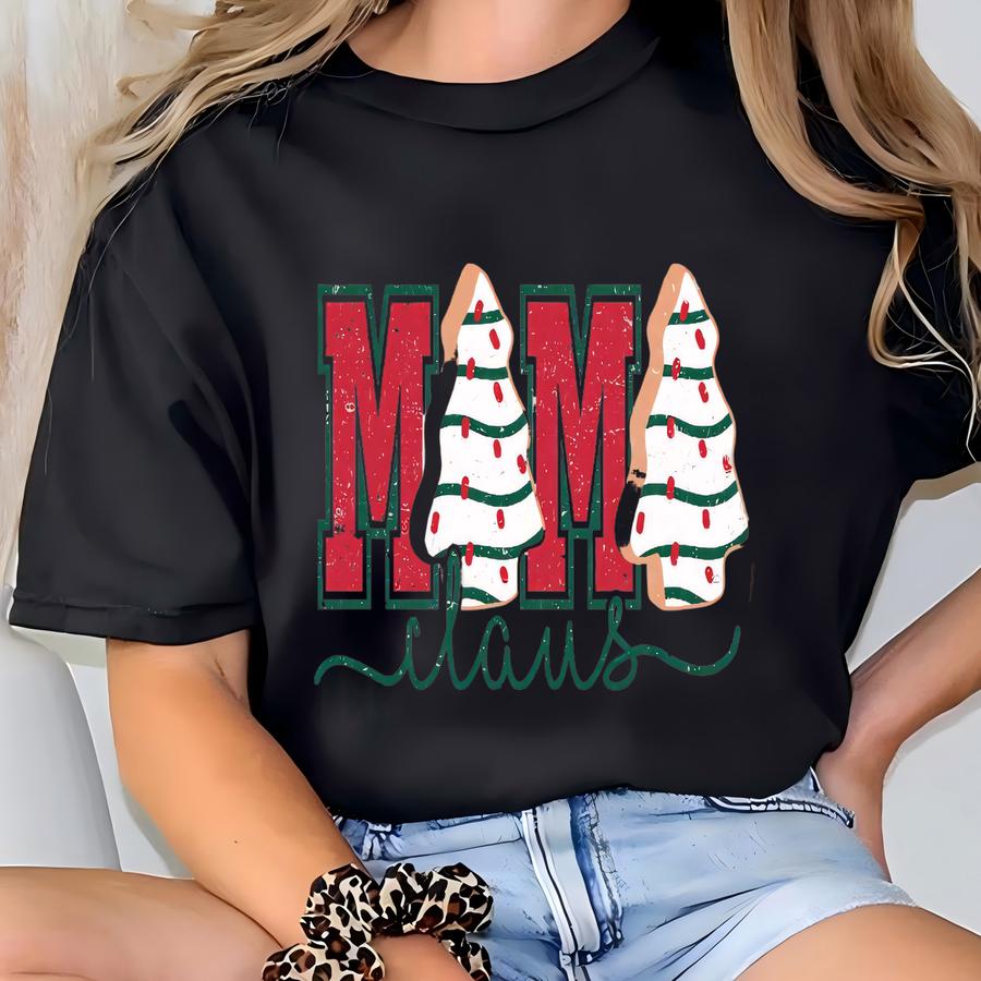 Retro Mama Claus Tree Cookie Sweatshirt, Christmas Mom Shirt, Funny Holiday Graphic Tee, Cozy Festive Gift For Her,distressed Christmas T-shirt