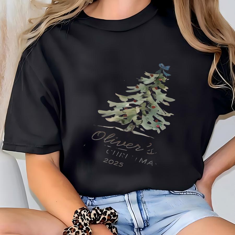 Baby First Christmas Ornament 2025, Personalized First Christmas Ornament Baby Boy Name, Baby Shower Gift, Baby Family Keepsake, Blue Bow T-shirt