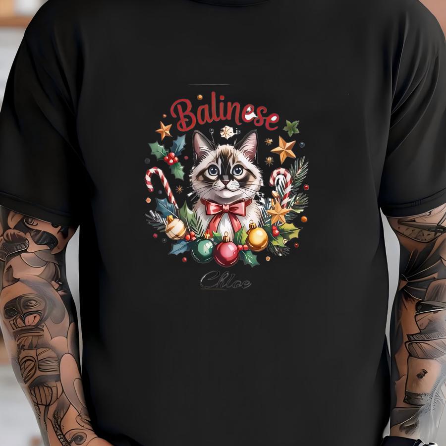 Sled Ornament: Custom Balinese Cat, Personalized Name, Christmas Decoration T-shirt