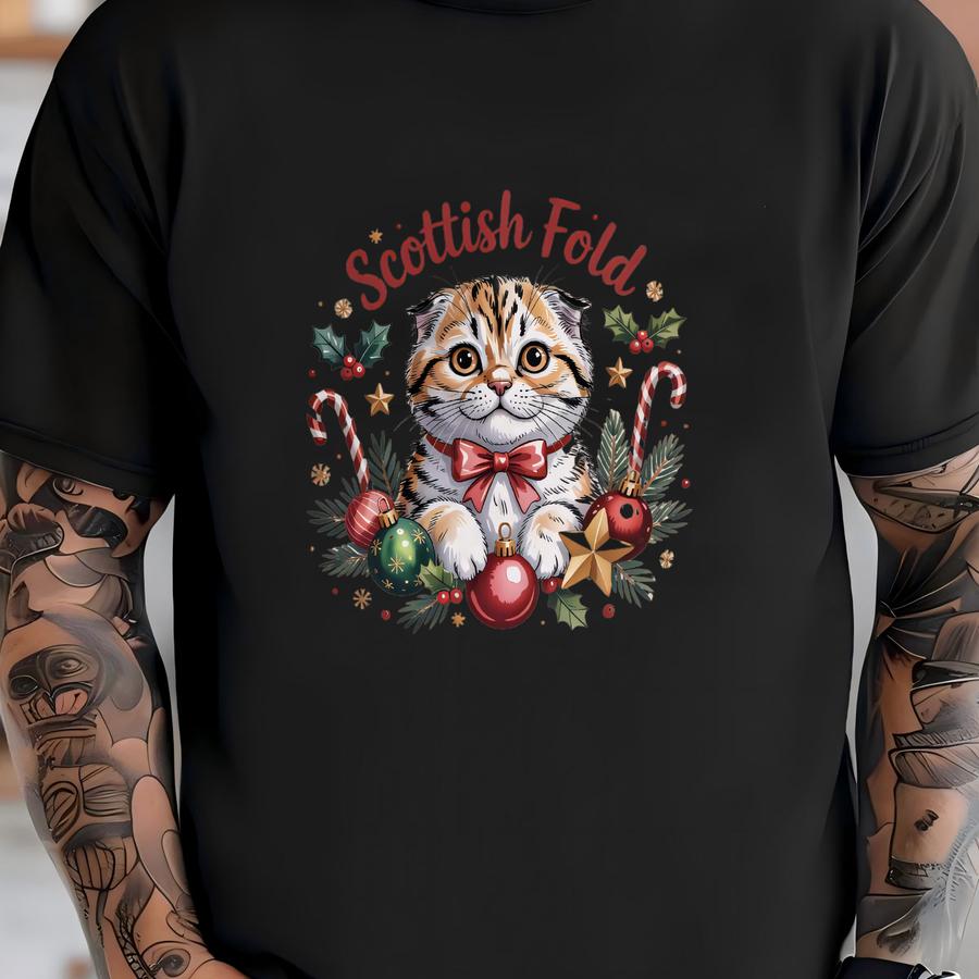 Scottish Fold Sweatshirt: Holiday Cat, Cute Kitten, Christmas Graphic Sweatshirt T-shirt