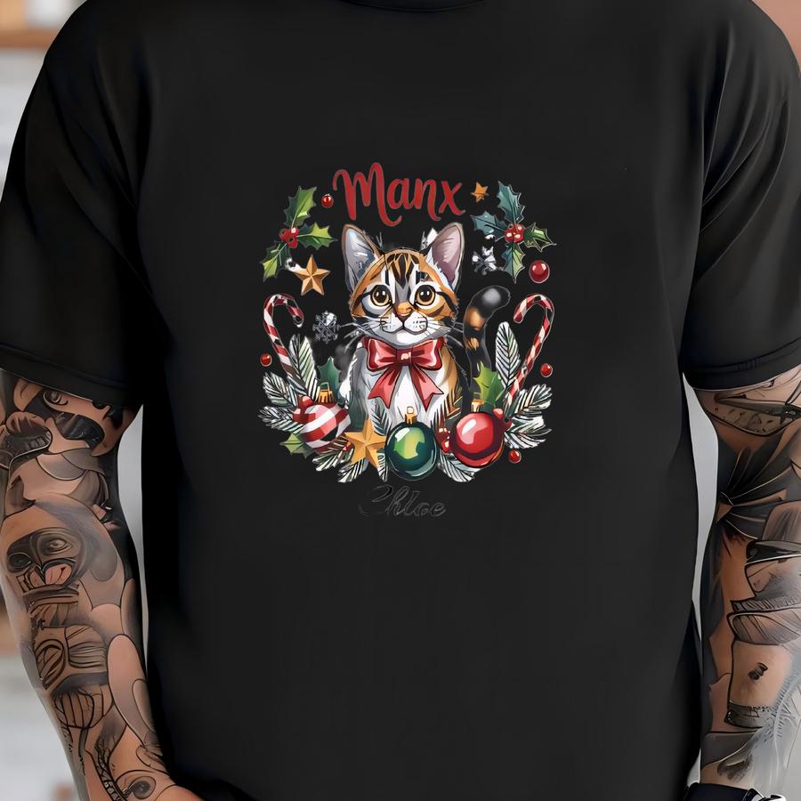 Personalized Cat Sled Ornament: Custom Name, Holiday Decoration, Christmas Decor T-shirt