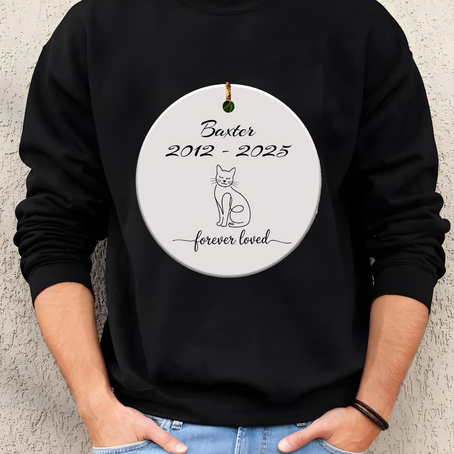 Custom Cat Ornament: Name, Year, Pet Memorial, Personalized, Christmas Sweatshirt