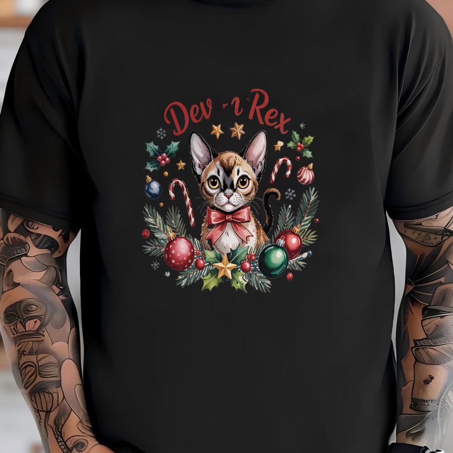 Devon Rex Sweatshirt: Christmas Cat, Ornaments, Cute Animal, Festive Design T-shirt