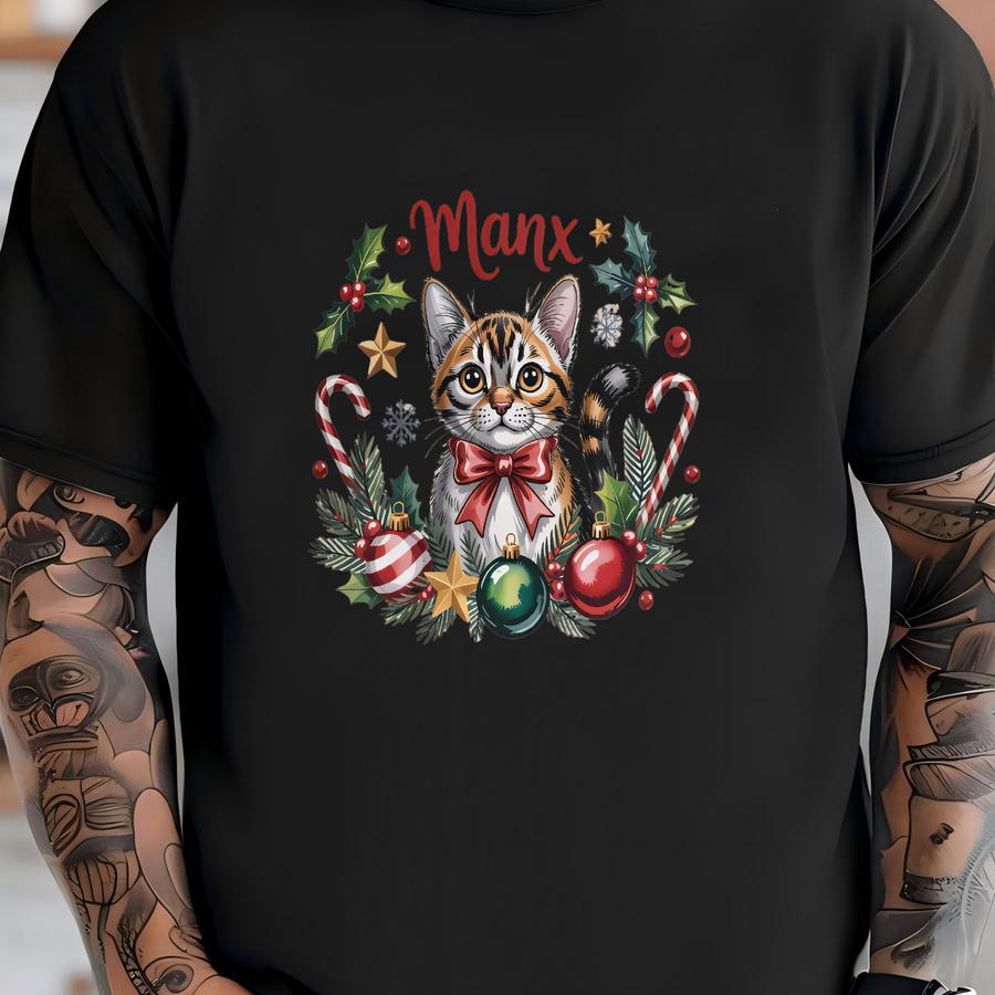 Manx Cat Sweatshirt: Christmas Ornament, Bowtie Kitten, Holiday Cat T-shirt