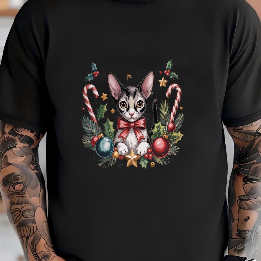 Cornish Rex Sweatshirt: Holiday Cute Cat, Christmas Ornament, Unique Design T-shirt