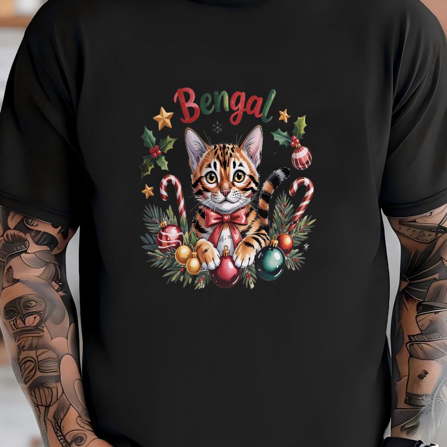 Bengal Cat Sweatshirt: Christmas Kitten, Holiday Design, Pet Lover Apparel T-shirt