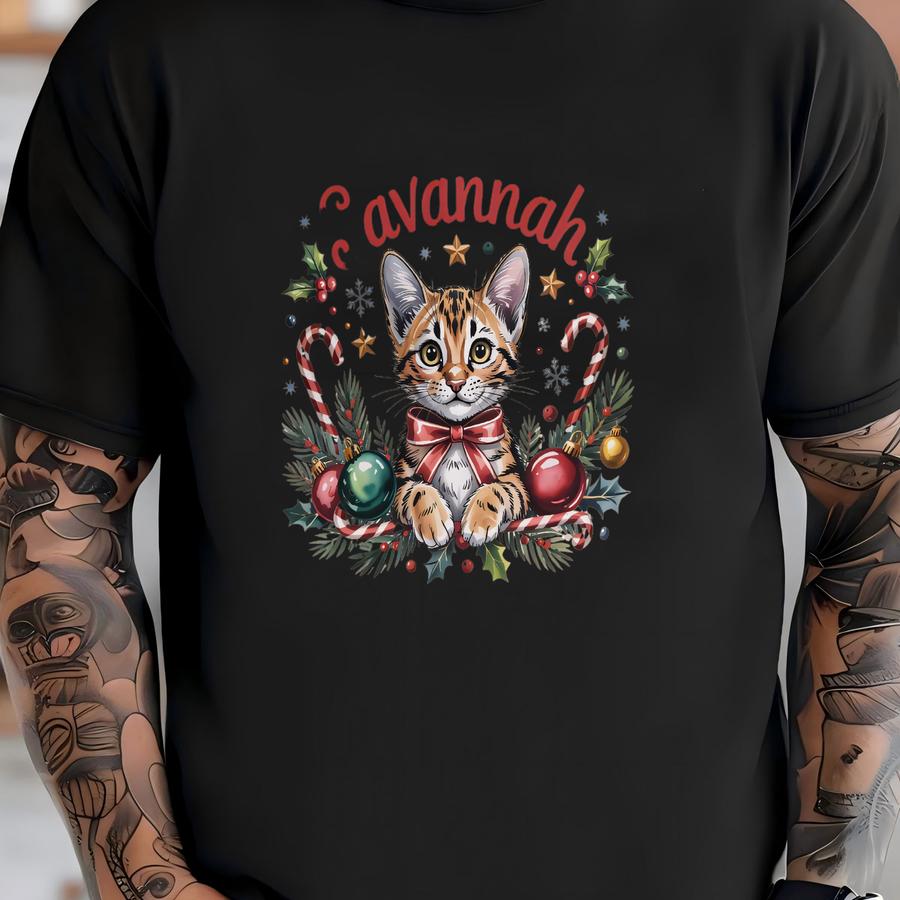 Savannah Cat Sweatshirt: Festive Kitten, Holiday Design, Christmas Sweatshirt T-shirt