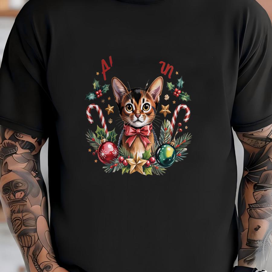 Abyssinian Cat Sweatshirt: Holiday Graphic, Festive Design, Cute Kitten T-shirt