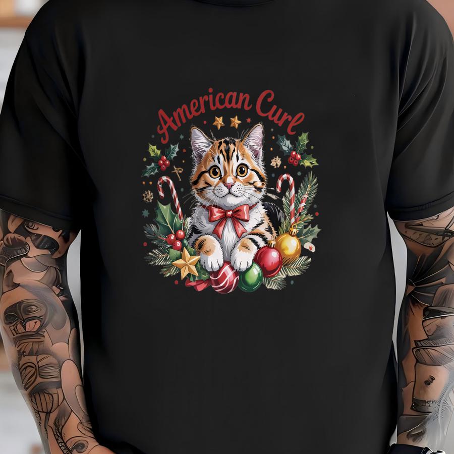 American Curl Cat Sweatshirt: Holiday Season Design, Christmas Ornaments, Bowtie T-shirt