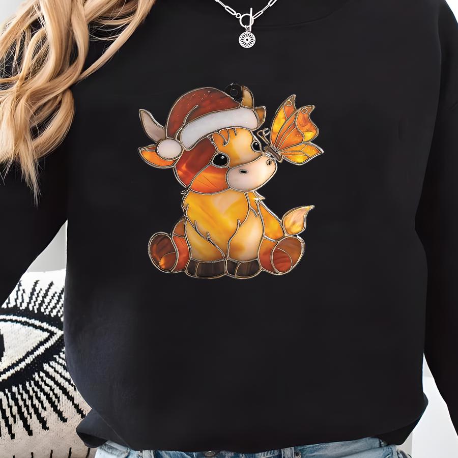 Highland Cow Christmas Suncatcher: Acrylic Farmhouse Window Decor Sweatshirt