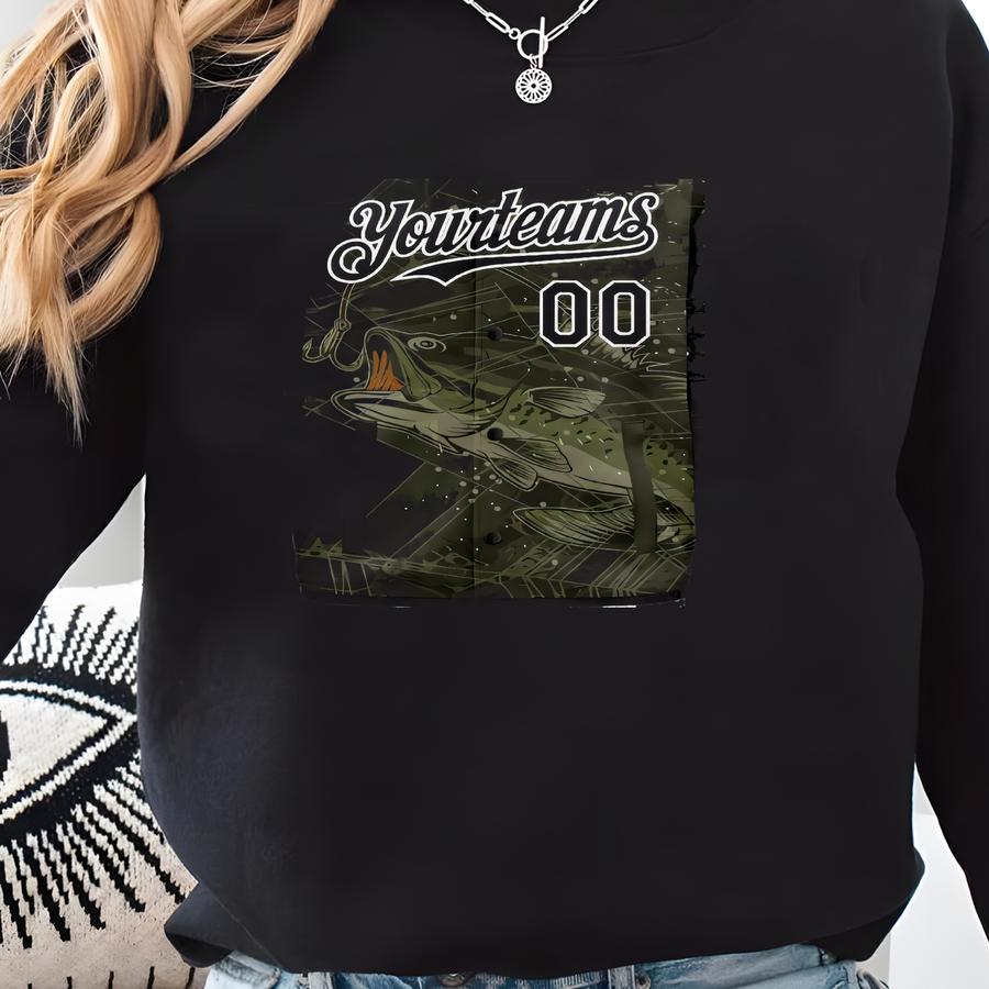 Custom Fishing Camo Varsity Hoodie: Personalized Angler Gift Sweatshirt