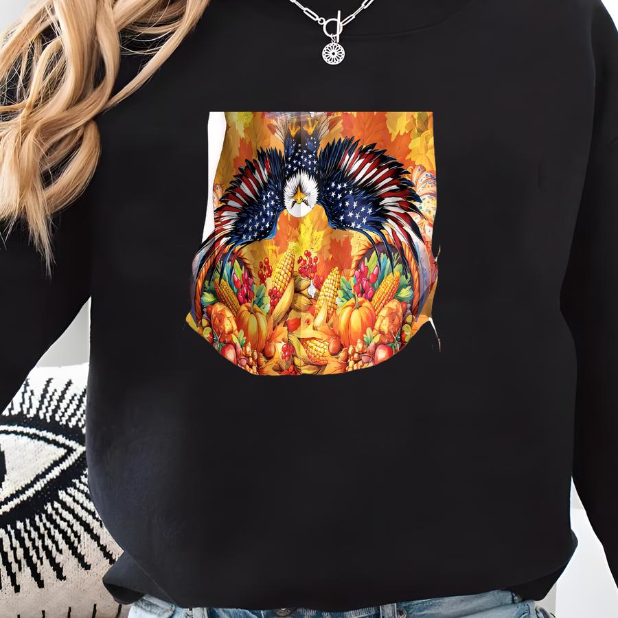 Patriotic Turkey Hawaiian Shirt, American Flag Thanksgiving Aloha Shirt, Fall Harvest Pumpkin Leaves Button Down For Men And Women Sweatshirt