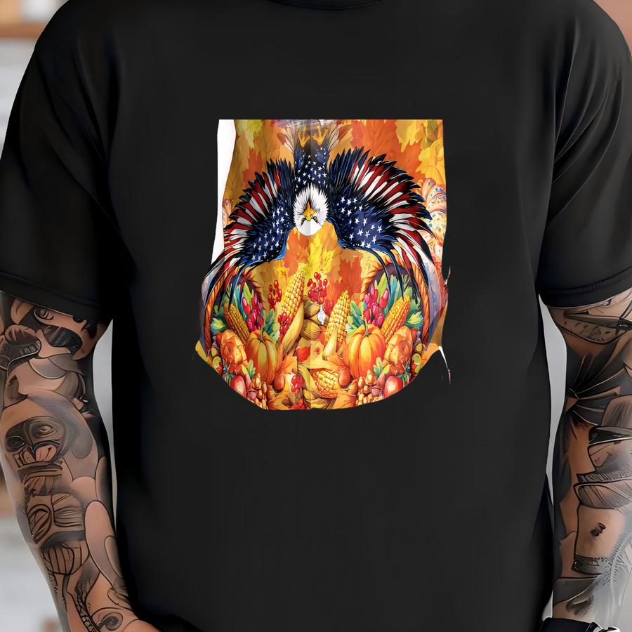 Patriotic Turkey Hawaiian Shirt, American Flag Thanksgiving Aloha Shirt, Fall Harvest Pumpkin Leaves Button Down For Men And Women T-shirt