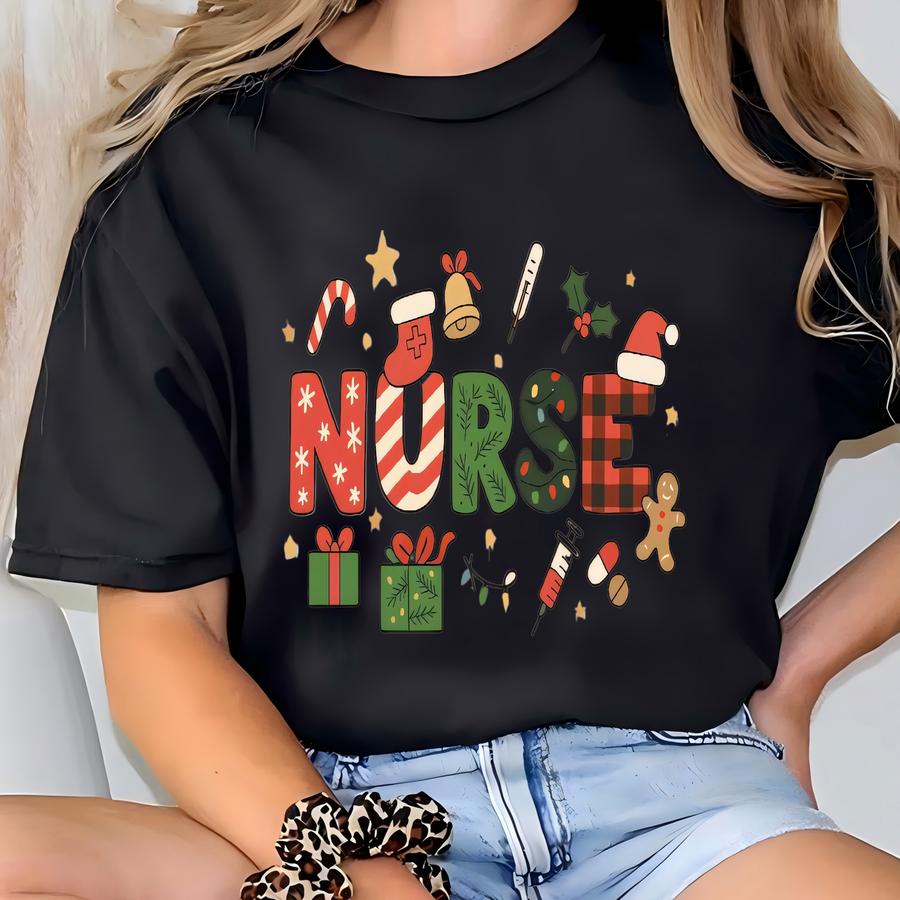 Christmas Icu Nurse Sweatshirt, Festive Nurse Sweater, Merry Nurse Crewneck, Registered Nurse Holiday Shirt, Nursing Student Holiday Gift T-shirt