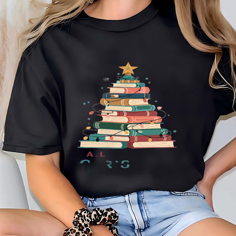 All Booked For Christmas Shirt Gift For Librarian,bookworm Christmas Sweater,christmas Book Tree Sweatshirt,book Lovers Christmas Sweatshirt T-shirt