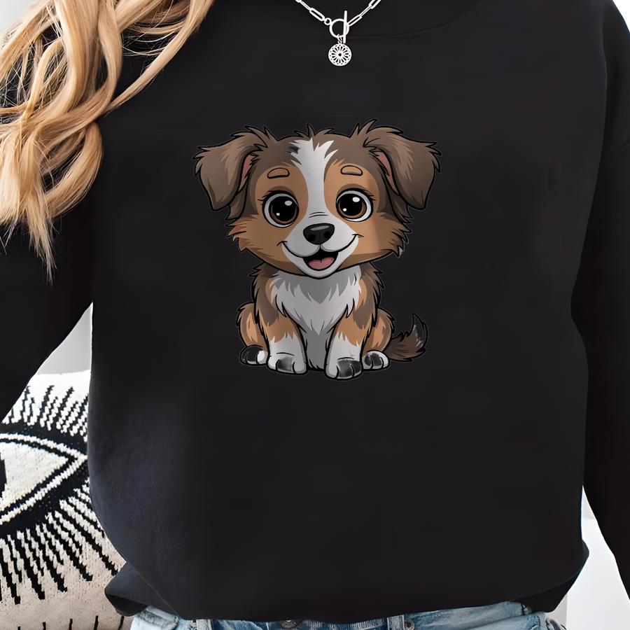 Cute Aussie Puppy Tshirt, Sweatshirt, Hoodie, Playful Dog Hoodies, Cartoon Animal Pet Apparel, Generative Art Sweatshirt
