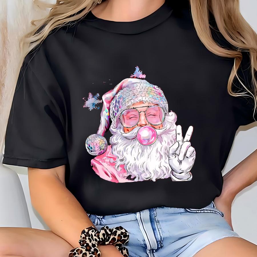 Santa Girls Christmas Shirt Bubble Gum Christmas Shirt, Christmas Kids Gift, Toddler Holiday Tee, Pink Santa Christmas Shirt, Girls Xmas Tee T-shirt