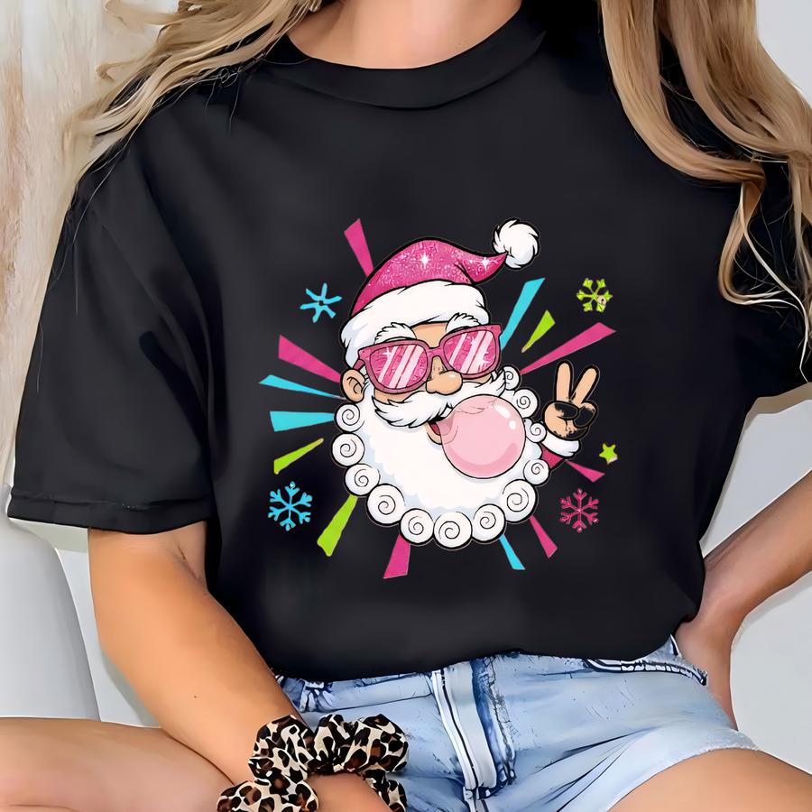 Santa Girls Christmas Sweatshirt, Santa Bubble Gum Xmas , Christmas Pink Santa Toddler Tshirt, Christmas Shirt Matching Youth Tee T-shirt