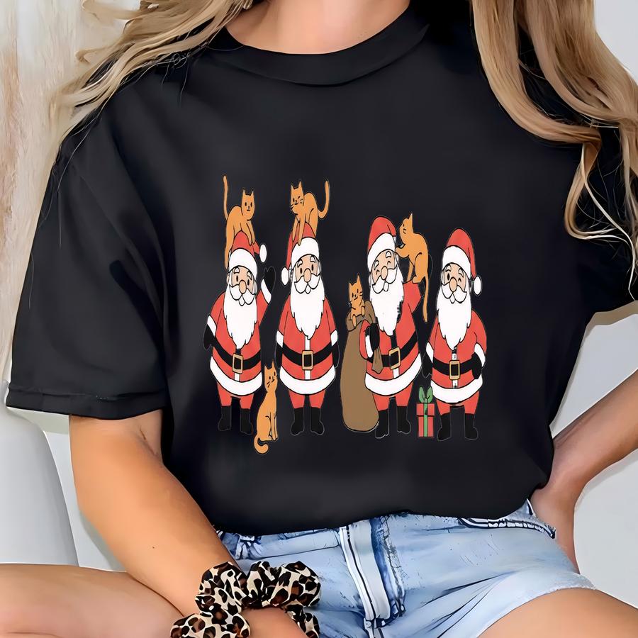 Christmas Santa And Orange Cat Toddler Sweatshirt, Meowy Christmas Toddler Sweat, Christmas Cat Kittens Shirt, Toddler Christmas Animals Tee T-shirt