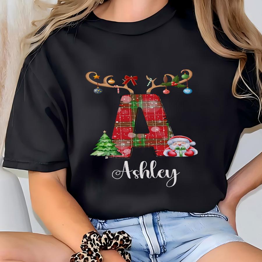 Family Christmas Shirt, Christmas Name Custom Shirt, Funny Family Xmas Pjs, Christmas Custom Letter Shirt, Personalized Christmas Family Tee T-shirt