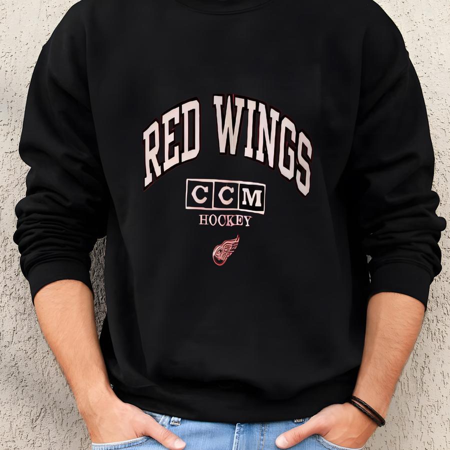 Vintage Detroit Red Wings Sweatshirt Crewneck Pullover Sportswear Detroit Red Wings Logo Red  Sweatshirt