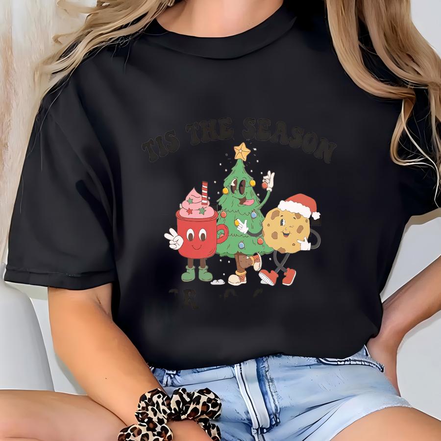 Tis The Season Retro Christmas Sweatshirt, Coco And Cookies Sweater, Family Shirt, Vintage Christmas Sweatshirt, Cute Christmas Sweater T-shirt