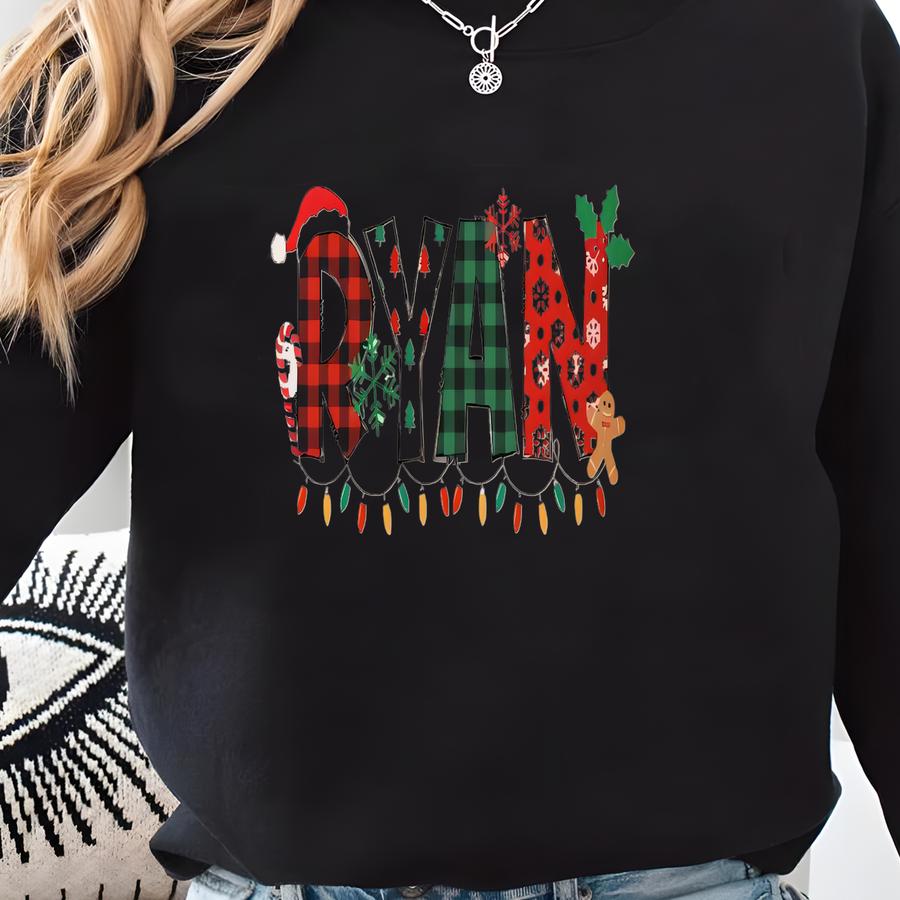 Personalized Christmas Name Baby Bodysuit - Custom Holiday ® For Baby Boy - Cute Plaid Candy Cane Christmas Outfit Sweatshirt