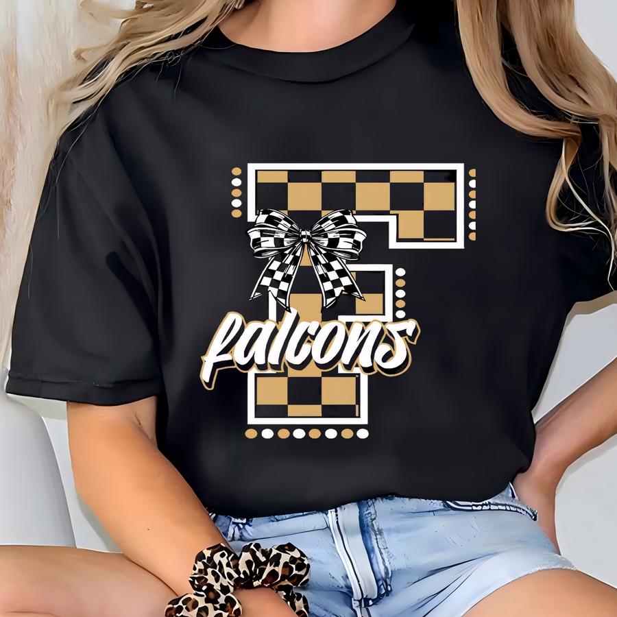 Falcons Shirt Falcons Sweatshirt Checkered Print Custom School Mascot Shirt Falcon Pride Shirt School Spirit Shirt Game Day School Spirit T-shirt