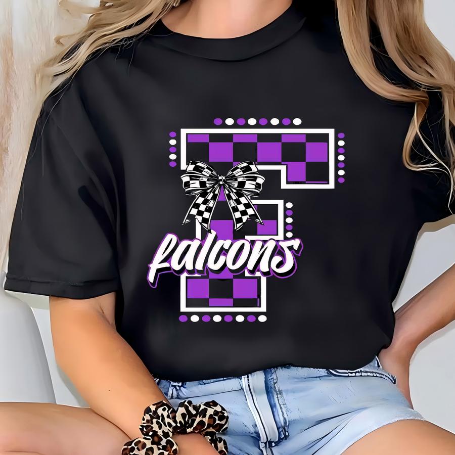 Falcons Shirt Falcons Checkered Letter Shirt Custom School Mascot Shirt Falcon Pride Shirt School Spirit Shirt Game Day School Spirit Tees T-shirt