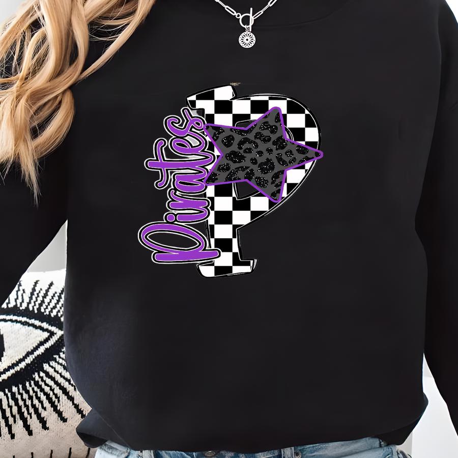 Pirates Shirt Pirates Checkered Letter Shirt Custom School Mascot Shirt Pirate Pride Shirt School Spirit Shirt Star Pirates Shirt Game Day Sweatshirt