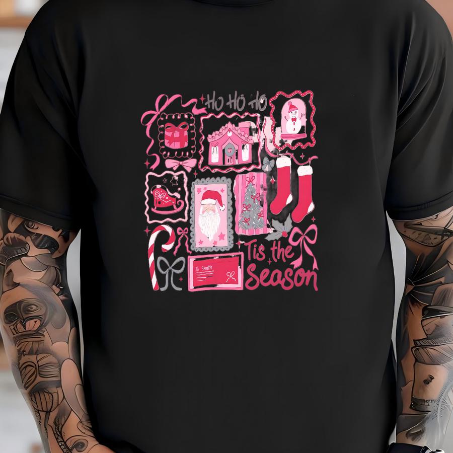 Tis The Season Sweatshirt, Pink Christmas Shirt, Santa Candy Cane Holiday Crewneck, Girly Festive Gift, Pink Christmas Sweater T-shirt