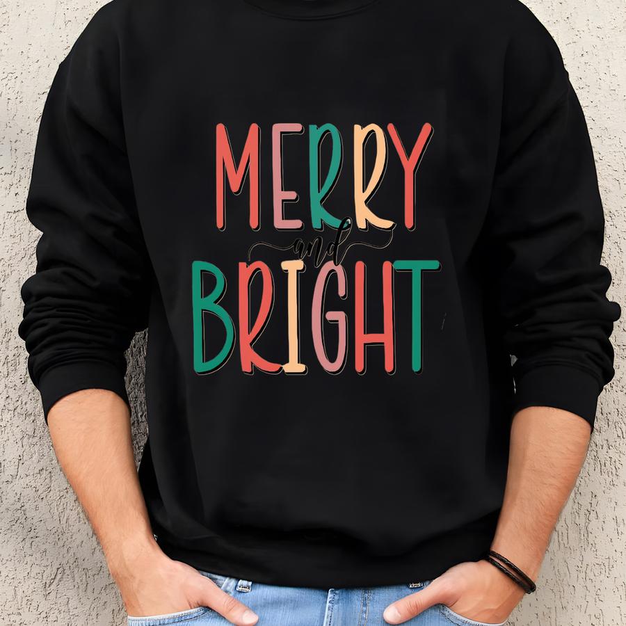 Christmas Hoodie: Merry And Bright Minimalist Holiday Pullover Sweatshirt