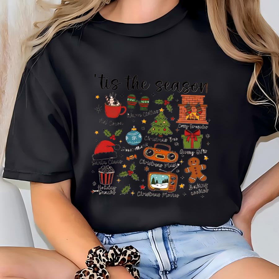 Retro Christmas Collage Sweatshirt: 'tis The Season Crewneck, Cozy Holiday Gift T-shirt
