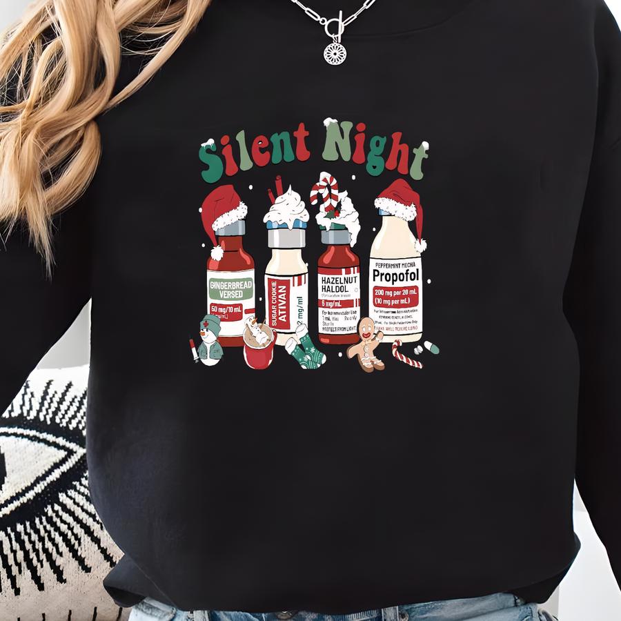 Silent Night Christmas Nurse Sweatshirt, Nurse Holiday Gift, Medical Christmas Sweater, Icu Nurse Christmas Sweatshirt Sweatshirt