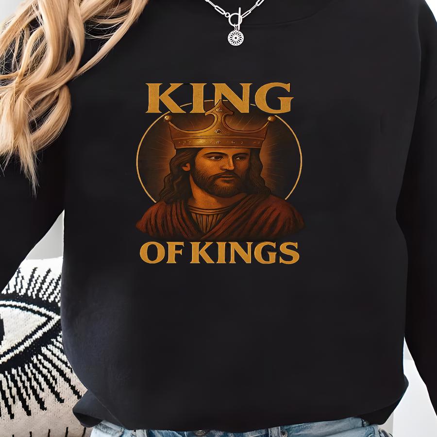 King Of Kings, Bible Verse Revelation 19:16, Jesus Shirt, Christian Streetwear, Double-sided Faith Tee Sweatshirt King Of Kings, Bible Verse Revelation 19:16, Jesus Shirt, Christian Streetwear, Double-sided Faith Tee Sweatshirt