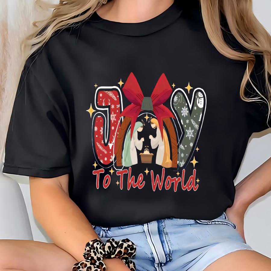 Joy To The World Sweatshirt, Christian Christmas Sweatshirt, Cute Jesus Sweatshirt,retro Christmas Nativity Scene,christmas Gifts For Family T-shirt
