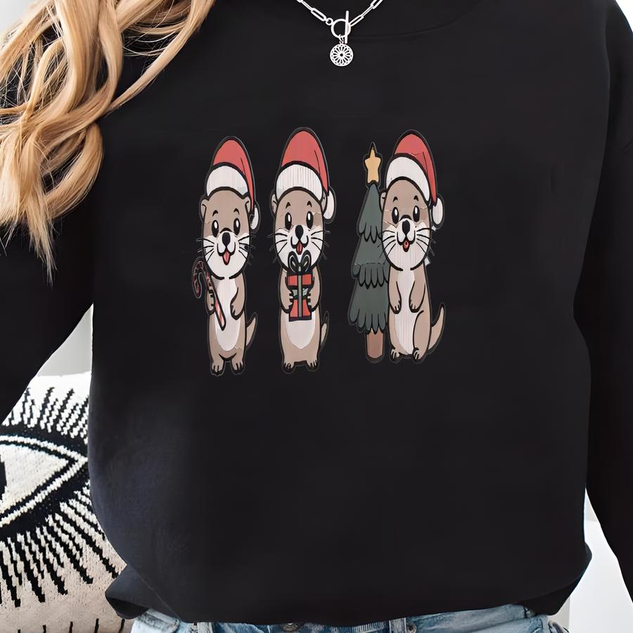 Otter Christmas Sweatshirt: Cute Otters With Santa Hats Sweatshirt Sweatshirt