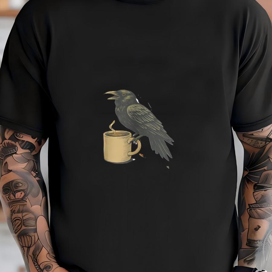 Funny Crow, Black Crow Moonlit Raven Unisex Hoodie, Funny Sassy Raven Lover Gift, Raven Tshirt, Autumn Style, Nature-inspired, Coffee Lover T-shirt