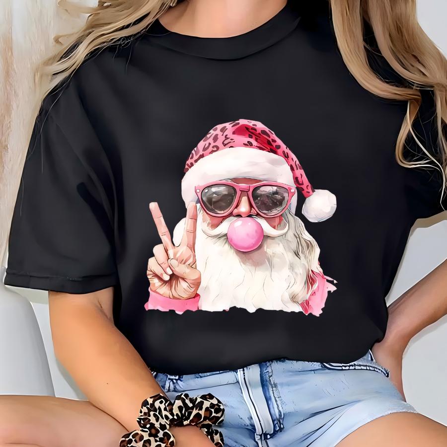 ® Santa Blowing Bubble Shirt, Funny Christmas Shirts, Pink Christmas Santa Hoodie, Funny Santa Tees T-shirt