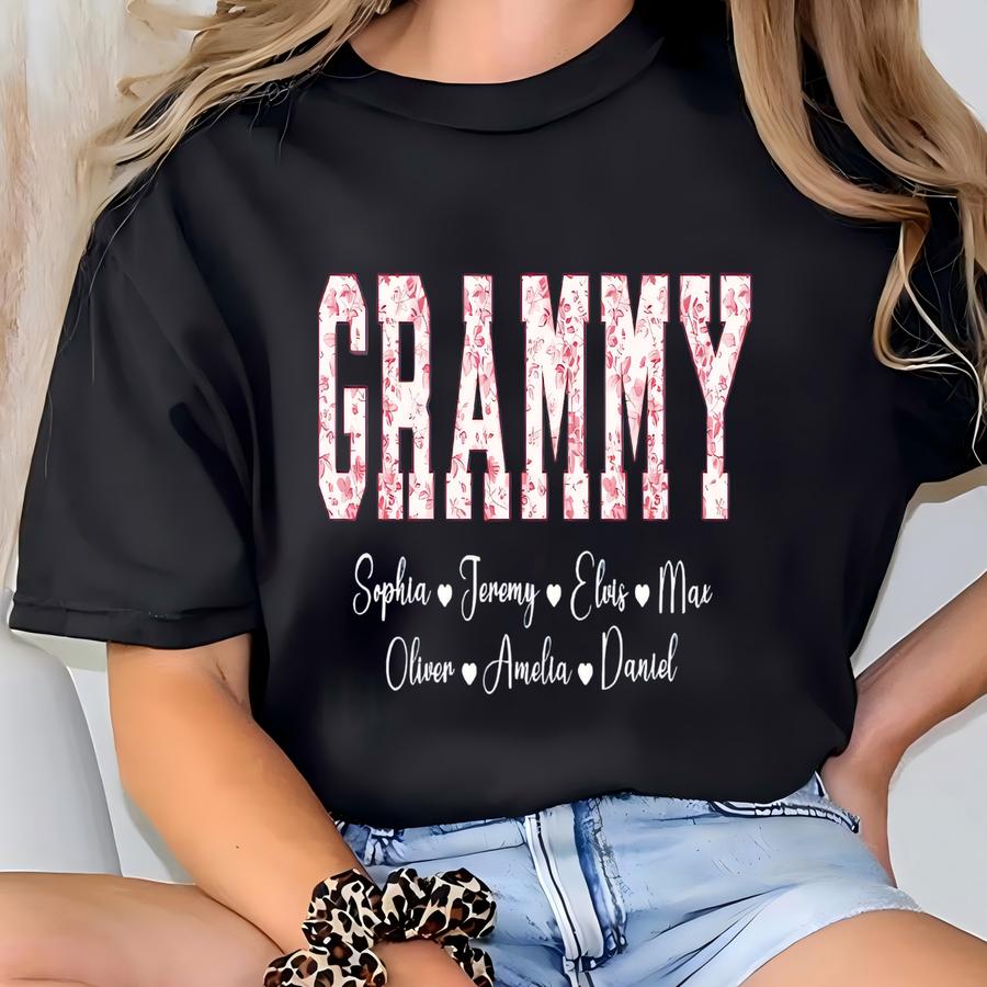 ® Personalized Grammy Sweatshirt With Grandkids Names, Pink Floral Grandma Sweatshirt, Custom Kids Names Grammy Tee, Mimi Gift T-shirt
