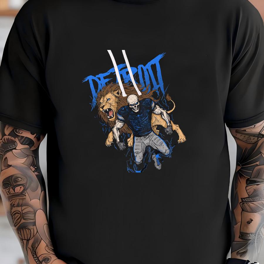 Detroit Football Skeleton Graphic Hoodie Ver.2 - Vintage Lions Hoodie T-shirt